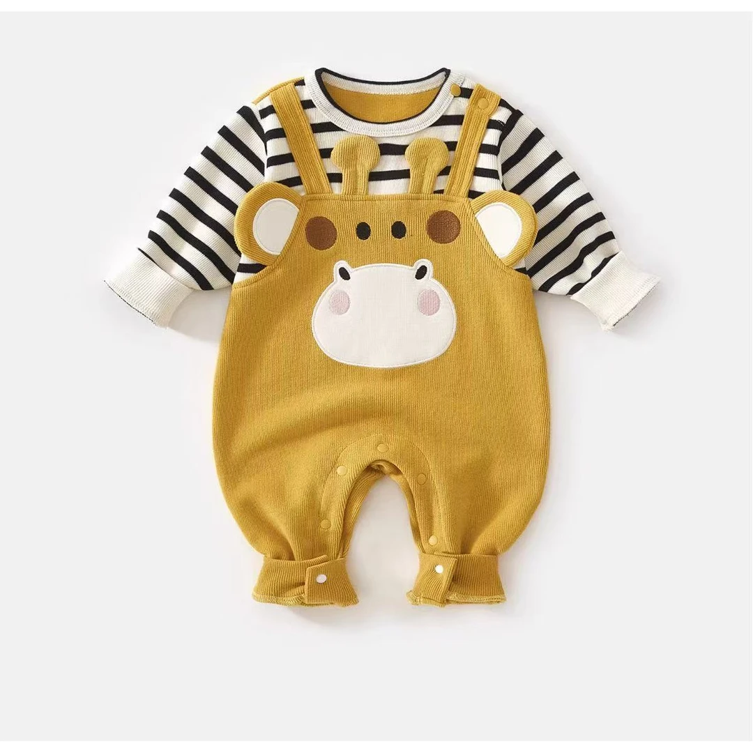 婴儿衣服秋装婴幼儿连体衣超萌宝宝假两件背带哈衣春秋季外出爬服