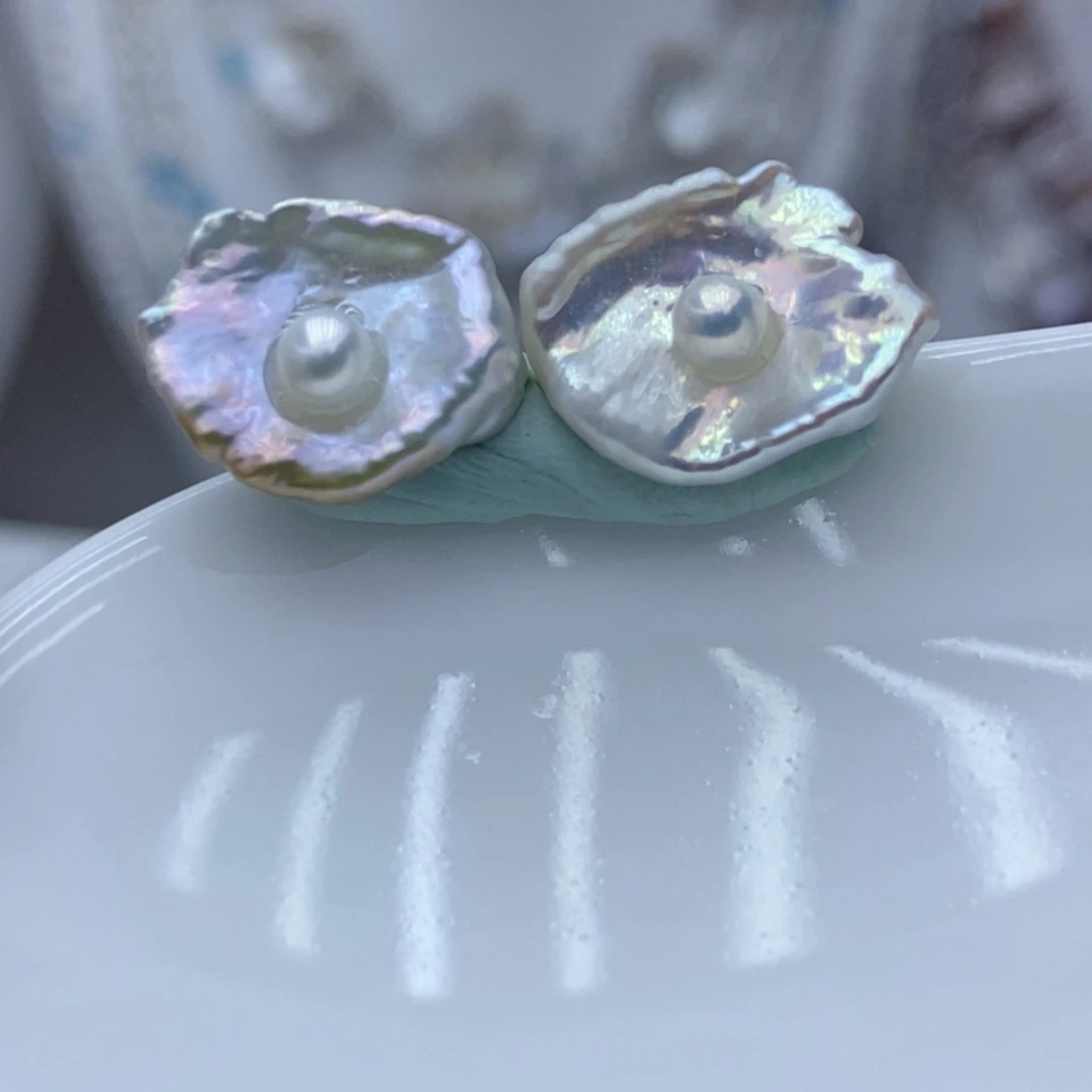 淡水珍珠银S925镶嵌耳饰