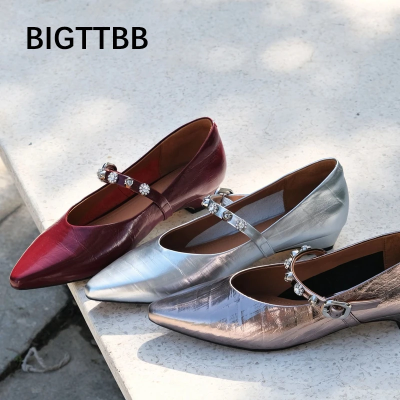 方跟尖头玛丽珍复古真皮女单鞋穿搭好物春季百搭仙女风水钻一字带