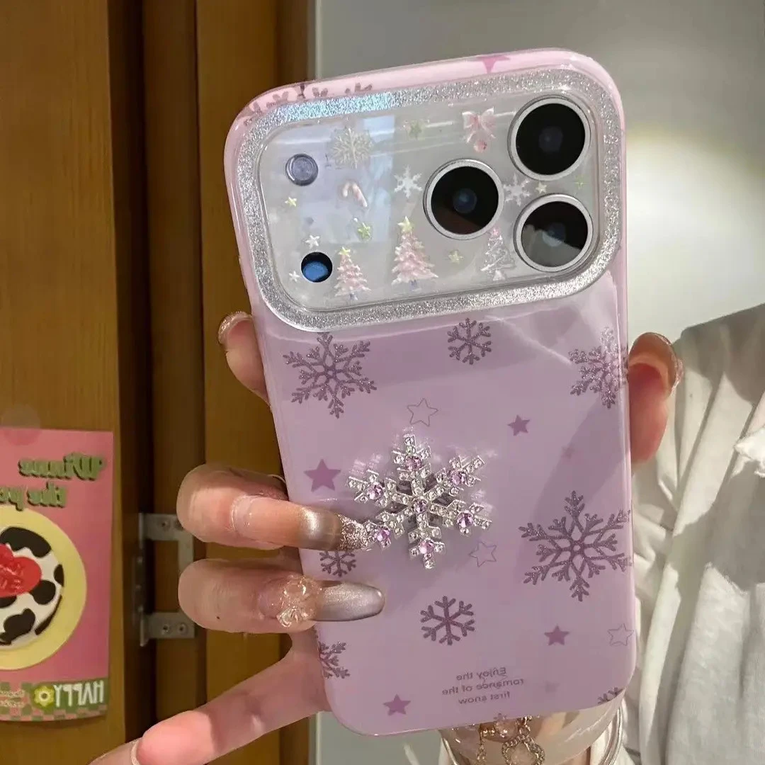 韩系ins风粉底立体雪花适用iPhone17promax手机壳苹果16pro可爱15