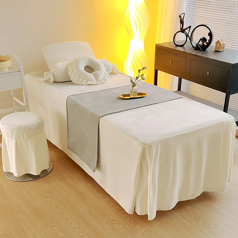 美容床罩四件套单床罩轻奢高档推拿纯色欧式美体简约床罩套网红