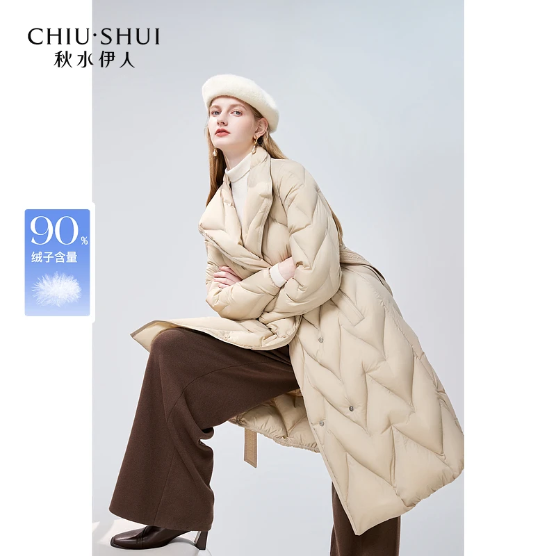 【直播】秋水伊人中长款羽绒服90白鸭绒加厚外套624408D150254
