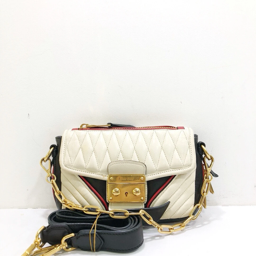 95新 MIU MIU/缪缪 全皮拼色手提单肩斜挎包