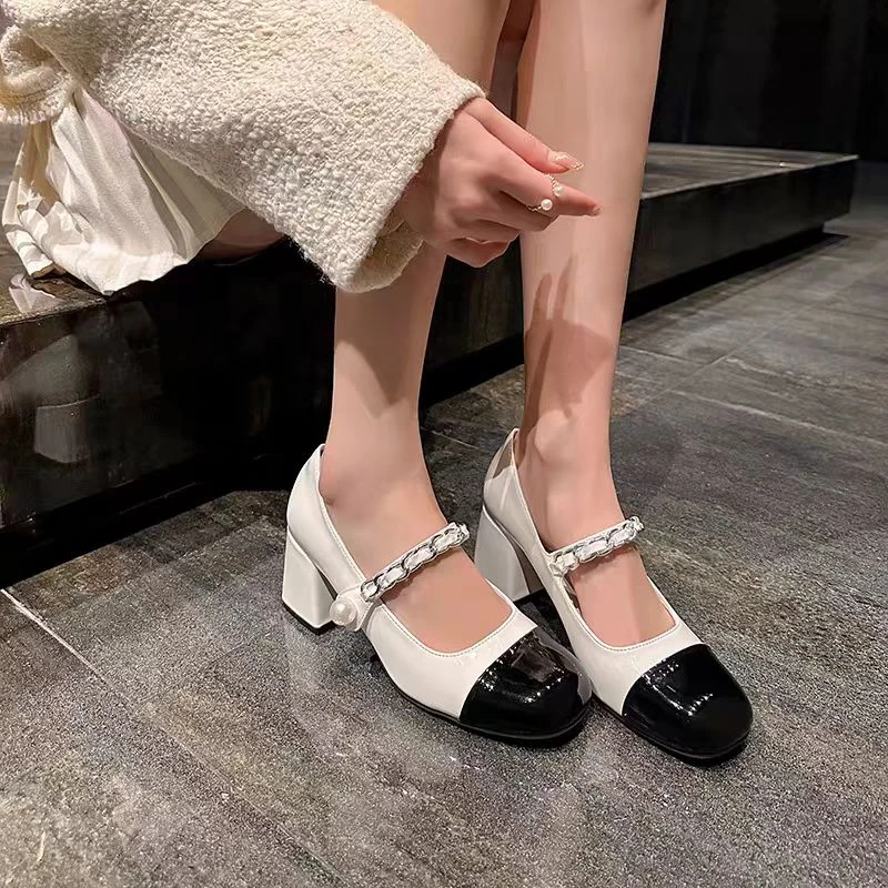 小香风粗跟5cm圆头玛丽珍单鞋2025年春夏款时尚百搭法式浅口女鞋