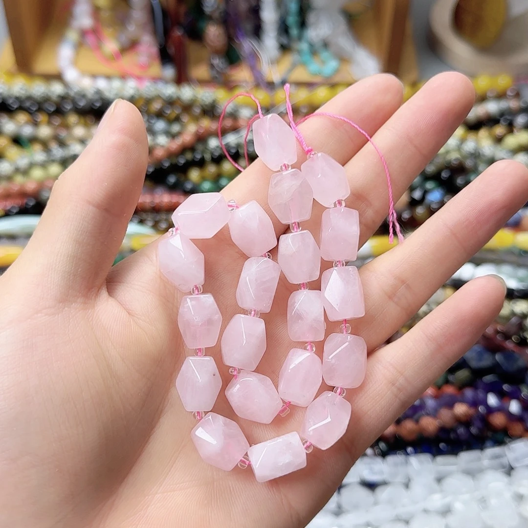未镶嵌玛瑙/玉髓珠宝半成品10×14粉晶切角不定型25颗