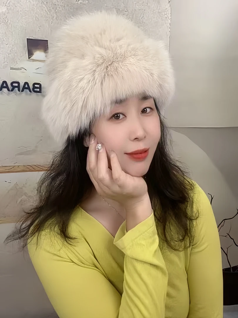 狐狸毛皮草冬季保暖渔夫帽盆帽森系帽子冬天保暖帽女士针织百搭