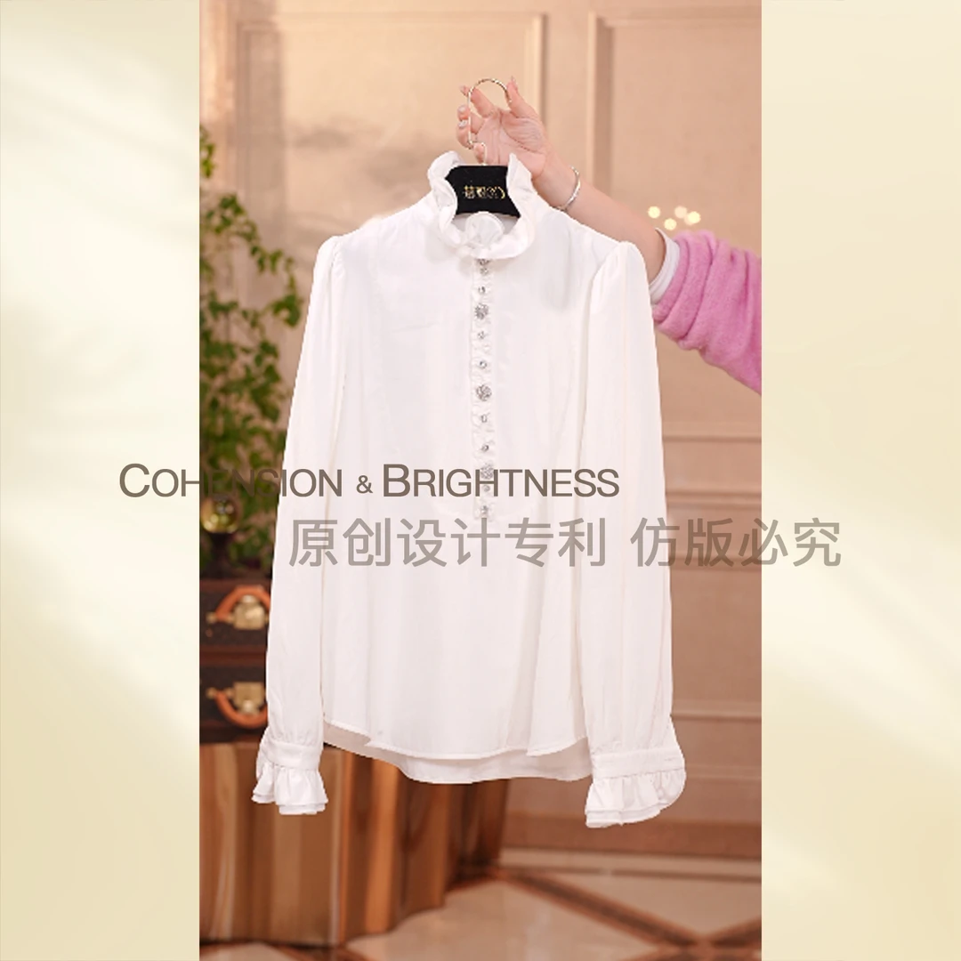 凝慧【云间颂】法式设计感木耳花边领宫廷风时尚百搭衬衫CS295