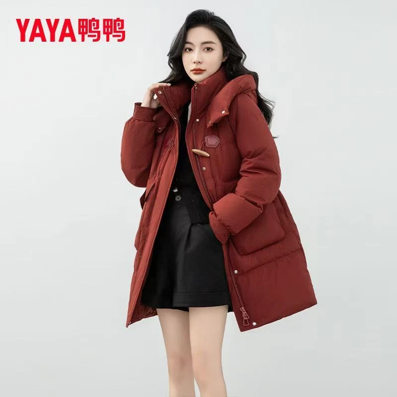 YAYA/鸭鸭女保暖轻职风中长款收腰极简风时尚冬季连帽YE3B635635L
