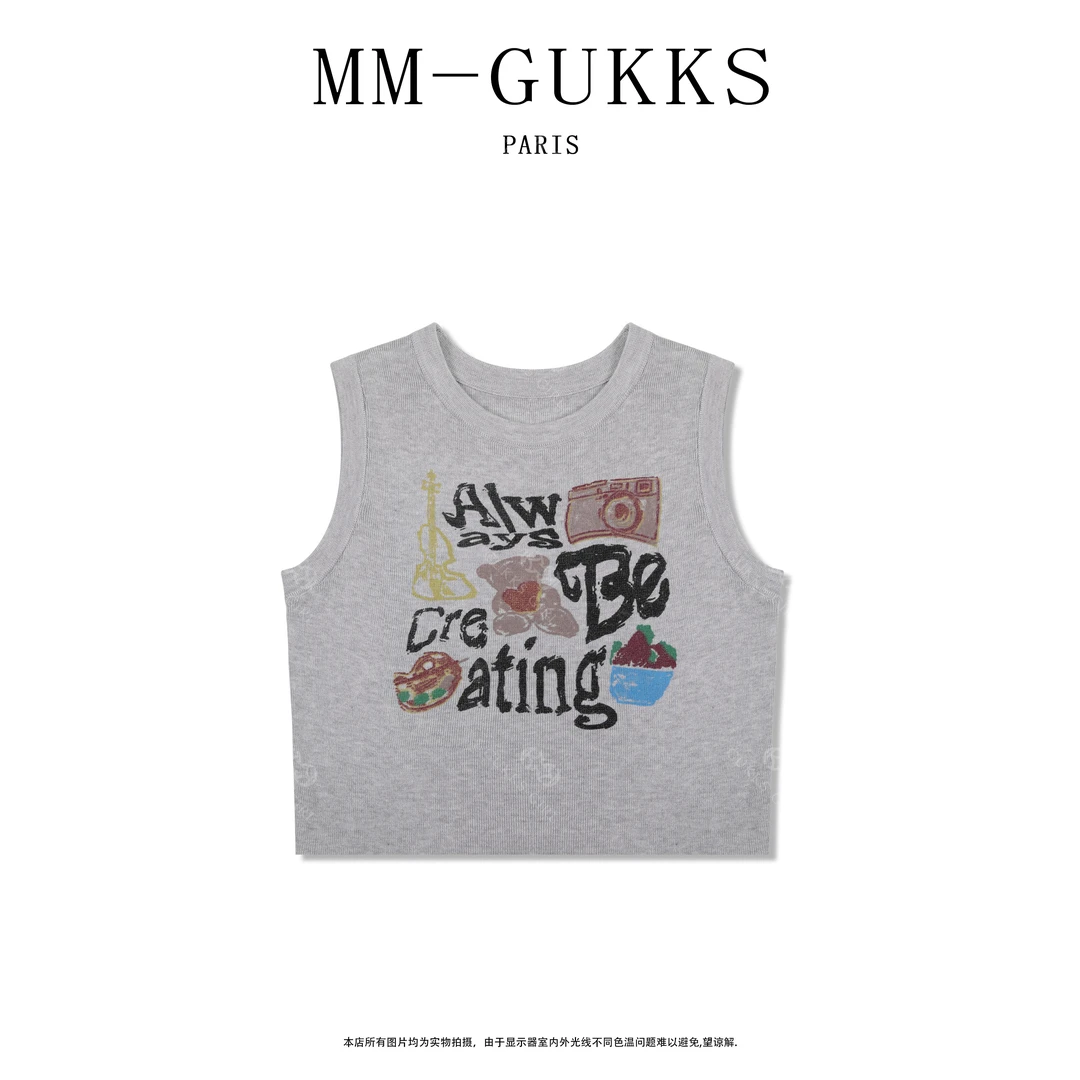 明明GUKKS『休闲日常』夏季新款潮流涂鸦工字吊带背心百搭显瘦上衣