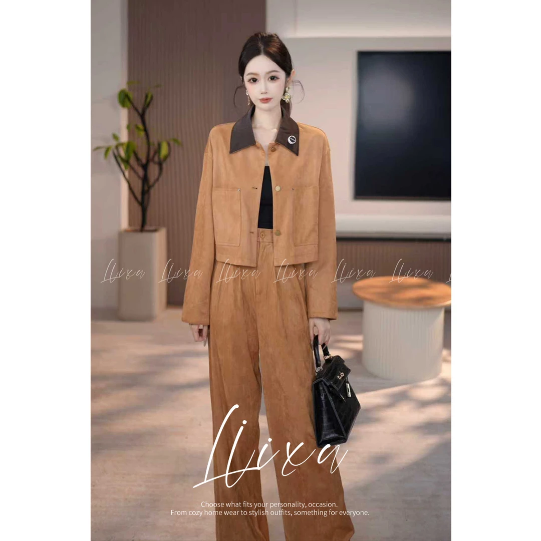 【魚文文】 美式高级感夹克短外套女上衣宽松两件套24TZ106