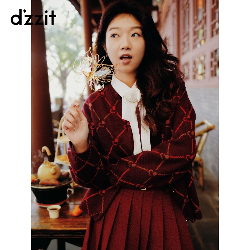 明星同款dzzit地素针织衫25春新款羊毛混纺菱格开衫女3J1E531