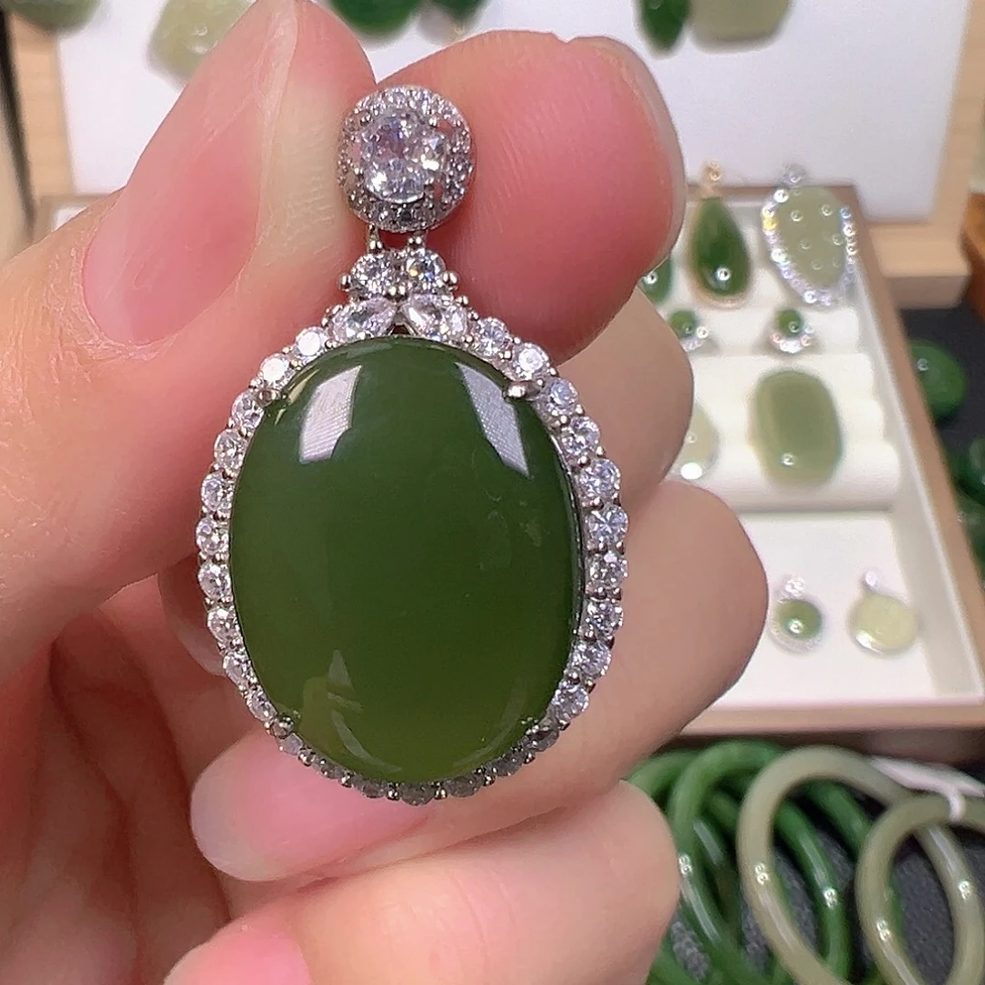 和田玉（碧玉）银S925镶嵌颈饰