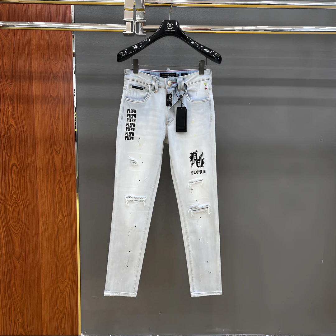 PLIPHPP PLEPN冰川蓝修身牛仔裤直筒弹力薄款潮流男款长裤9952