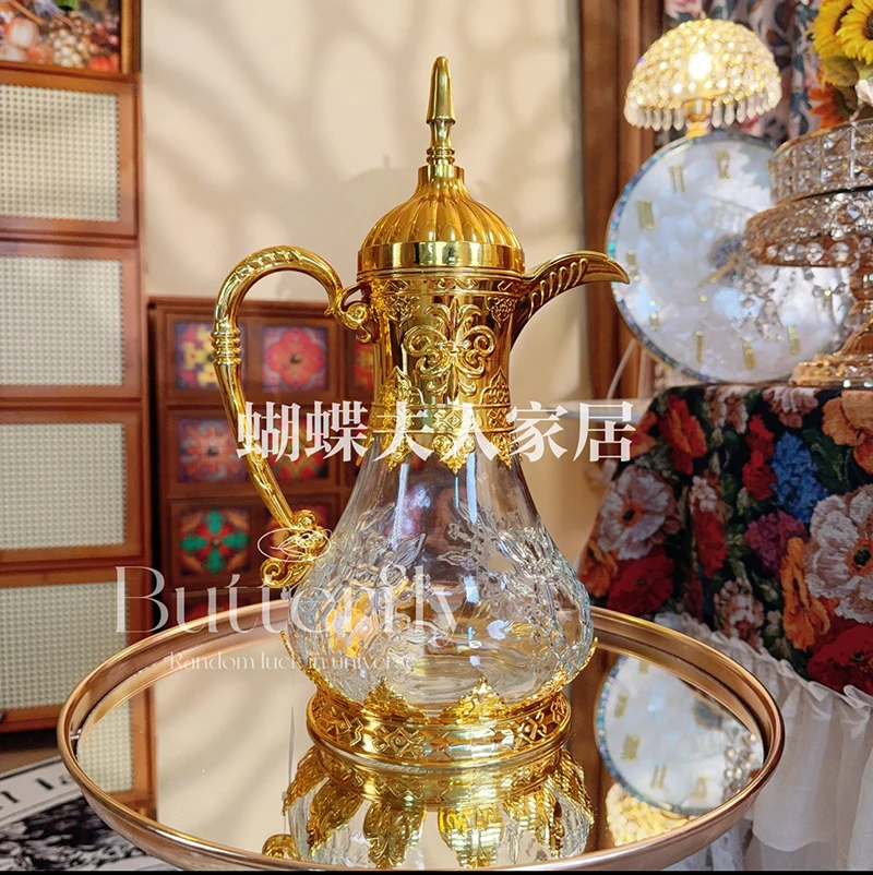 高级简约复古雕花浮雕玻璃冷水壶凉水壶欧式轻奢风家居装饰茶水壶