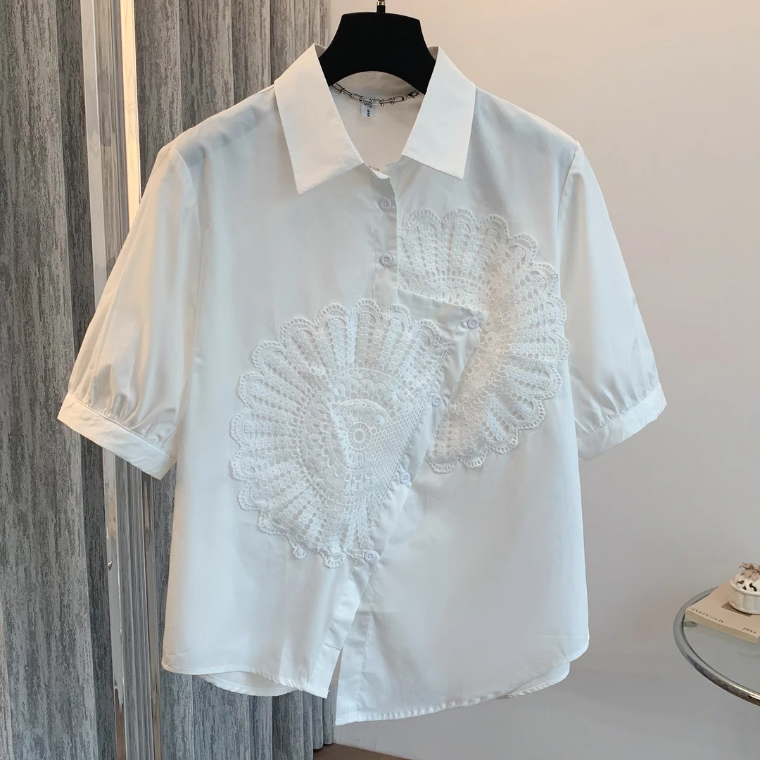 小众不规则衬衫设计感满满洋气时尚薄款短袖百搭日常通勤减龄0143