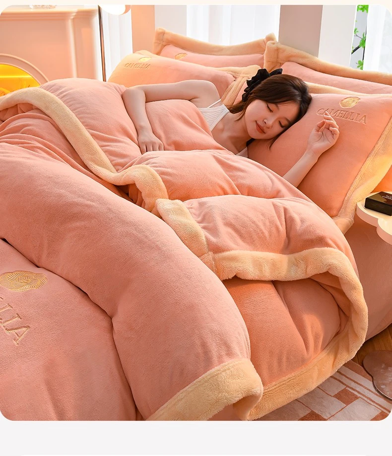 南通家纺轻奢牛奶绒四件套加厚双面绒被套宝宝绒防静电床单珊瑚绒