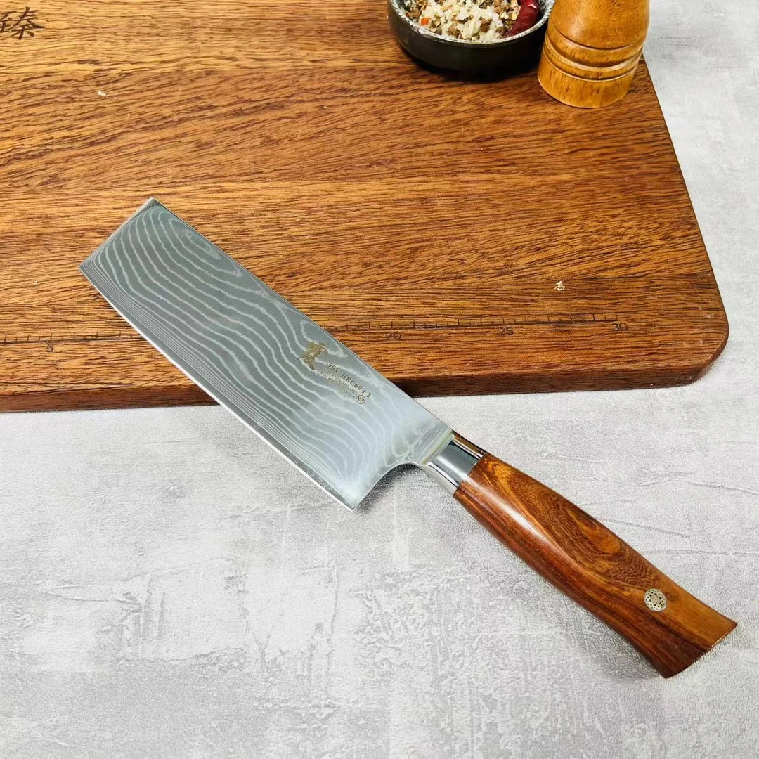 大马士革家用菜刀菜切创意红檀手柄锋利日式厨师专用刀厨房用869