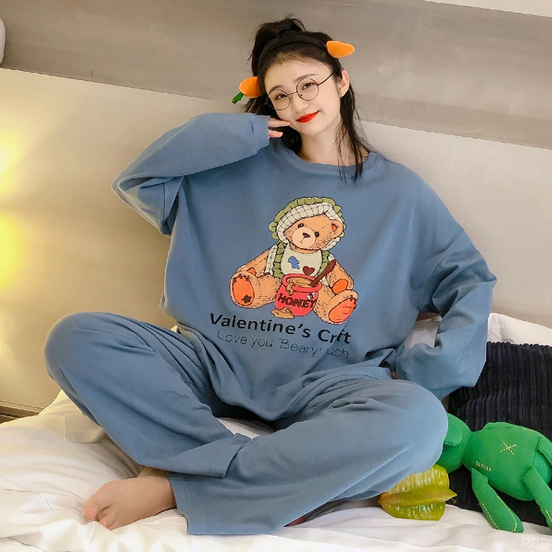 2025秋冬季新款德绒睡衣女套装休闲宽松简约卡通可外穿保暖家居服