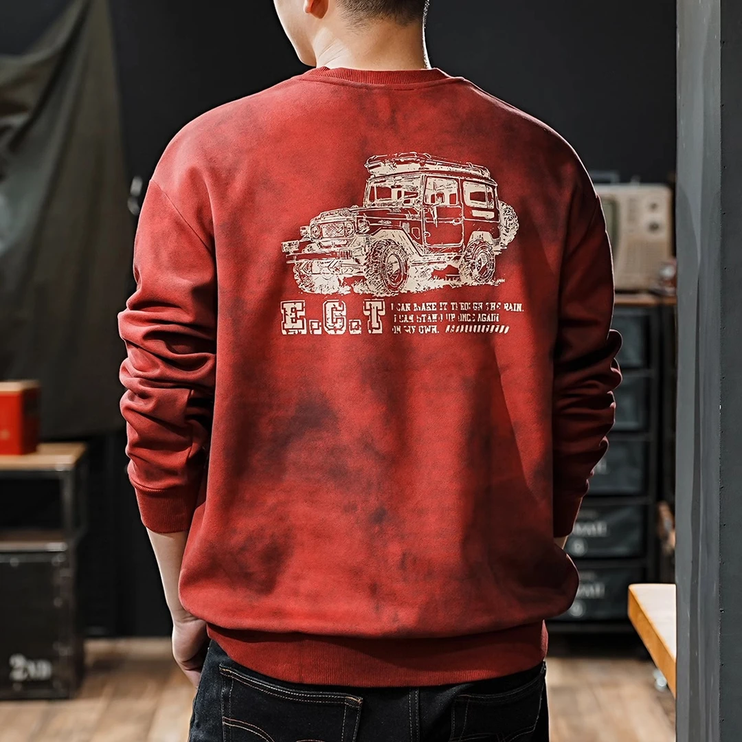 Salodac2025新年系列红色衣服圆领卫衣男复古宽松长袖内搭打底衫