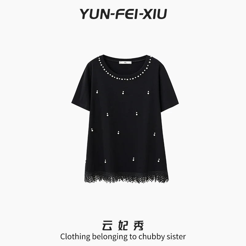 云妃秀大码女装T恤时尚休闲气质通勤胖妹妹显瘦遮肉百搭夏季29001