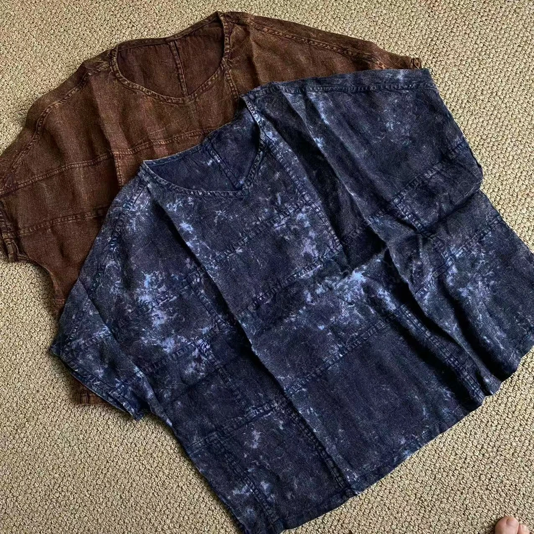 亚麻复古斑驳感扎色（短袖）892