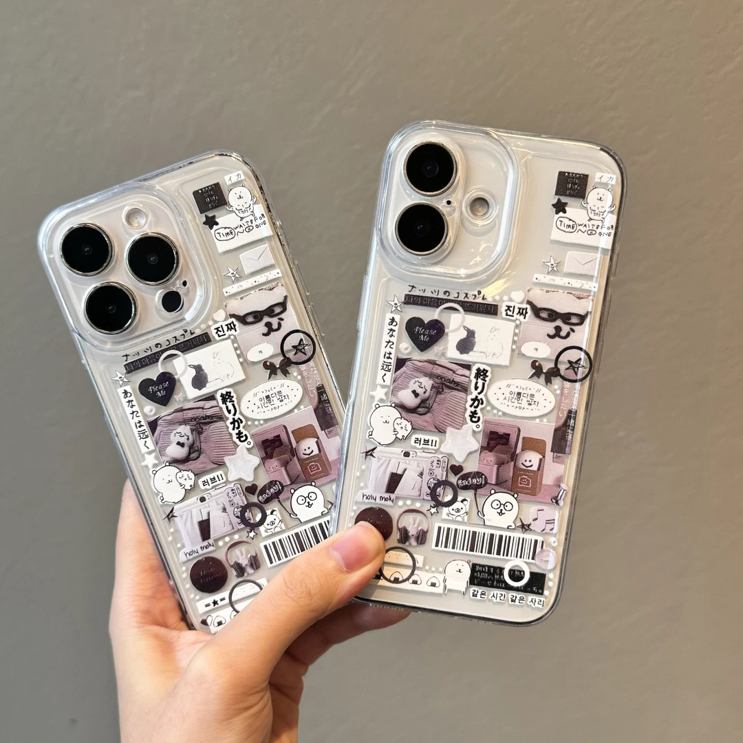 卡通带眼睛的自嘲熊适用苹果16promax手机壳15太空壳小米华为防摔