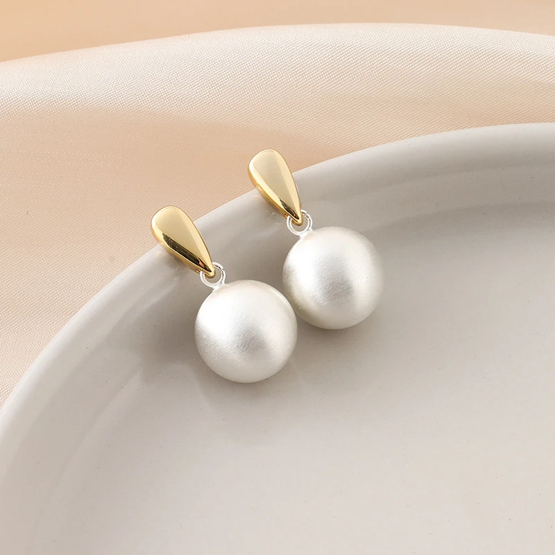 铜合金耳饰 【8836】小众金银拼色气质拉丝圆球耳环女简约耳钉