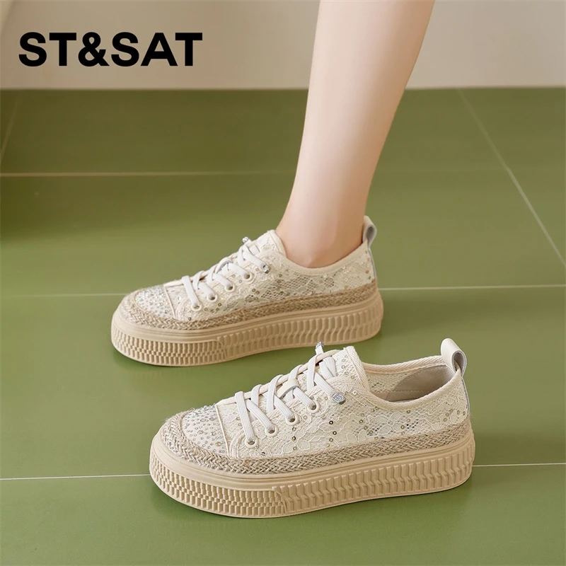 星期六渔夫鞋女2025夏季新款女款夏款百搭厚底网面透气女士帆布鞋