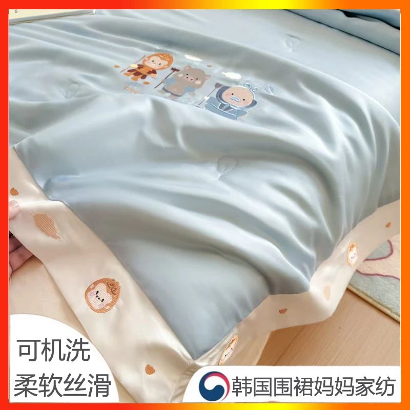 高端真一百天丝夏凉被-卡通刺绣-缎纹-柔软丝滑-大豆纤维-可机洗W