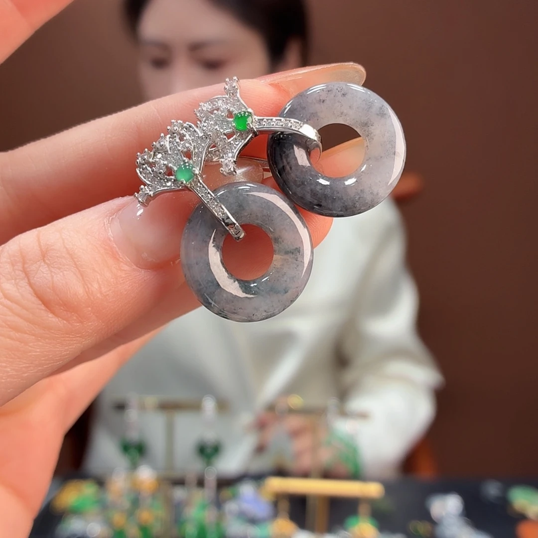 翡翠银S925镶嵌耳饰