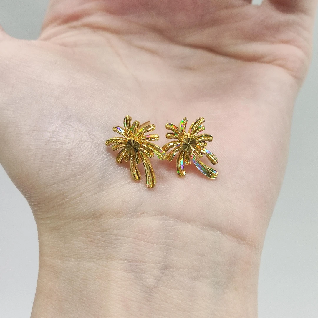 【金耳钉】炫彩烟花草耳钉5G足金999精致百搭通勤送女友零附加