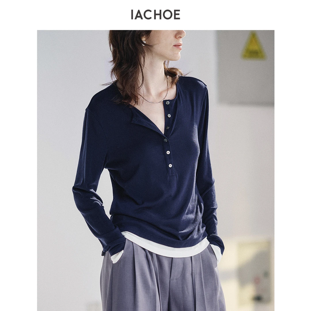 IACHOE天丝羊毛假两件T恤3661501002