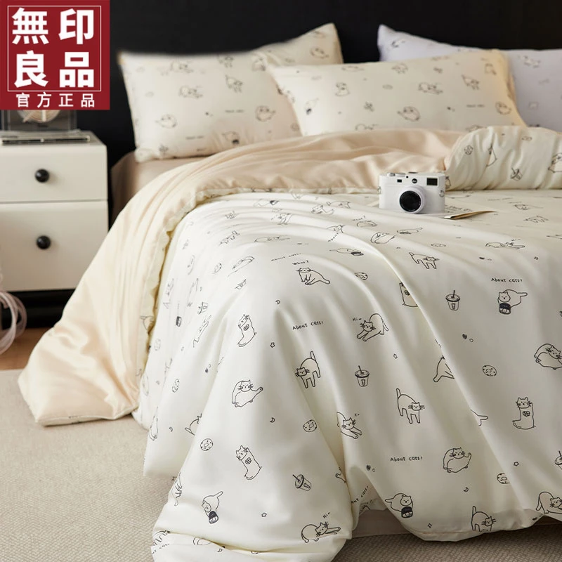 無印良品40s天丝卡通床上四件套夏季冰丝裸睡被套床单三件套床品