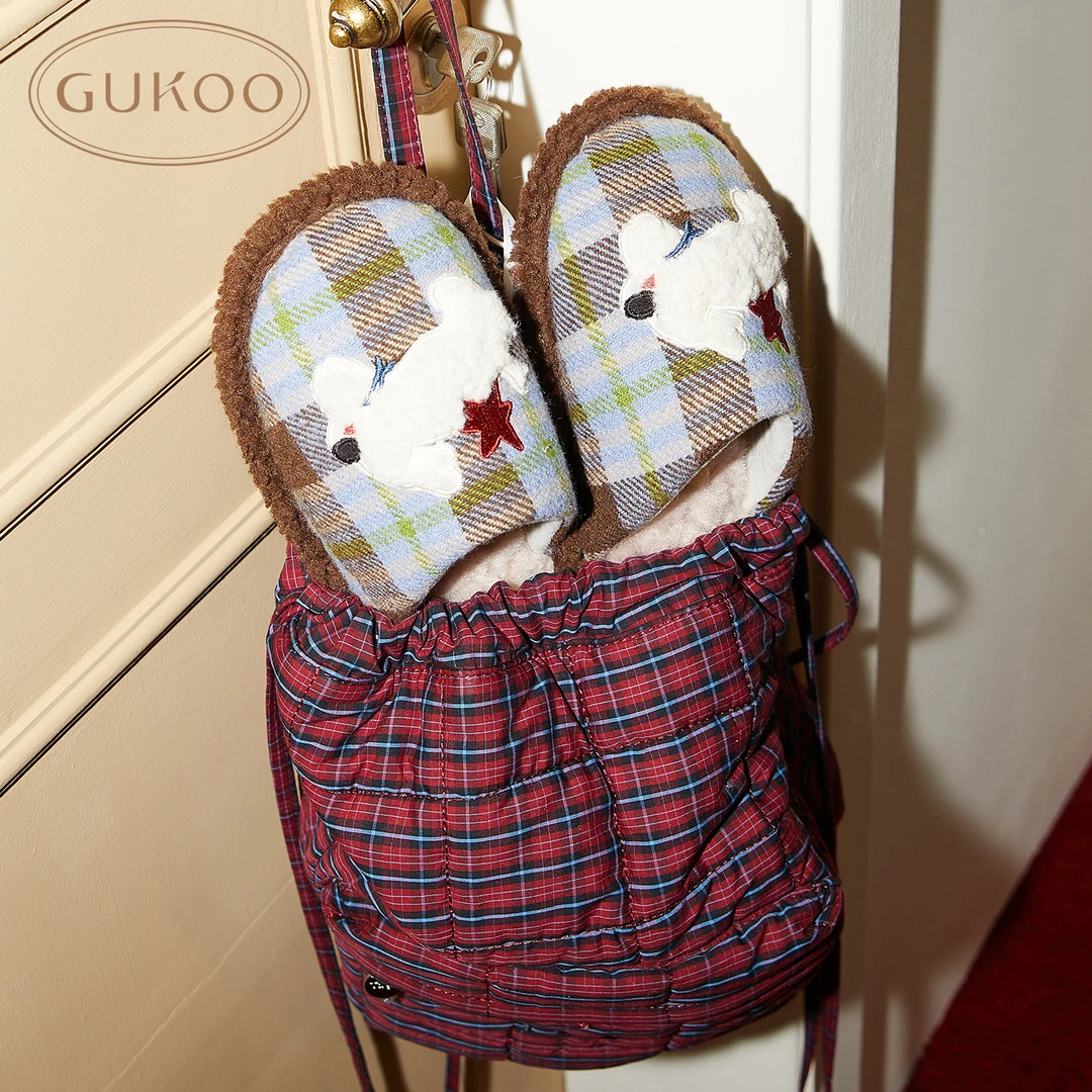 【Gukoo果壳】秋冬拖鞋女可爱小狗毛绒包头拖鞋保暖女士家居拖鞋