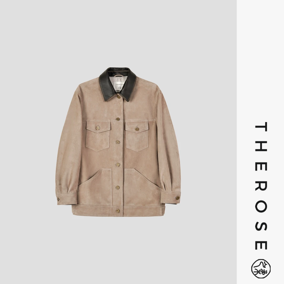 之柔【巴恩玩家】进口羊皮绒感休闲廓形工装皮夹克时尚翻领上衣外套