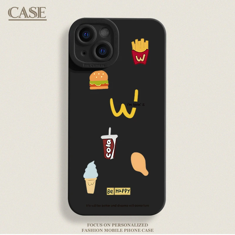 简约汉堡薯条适用iPhone16ProMax手机壳15苹果14软13瞳影12磨砂11