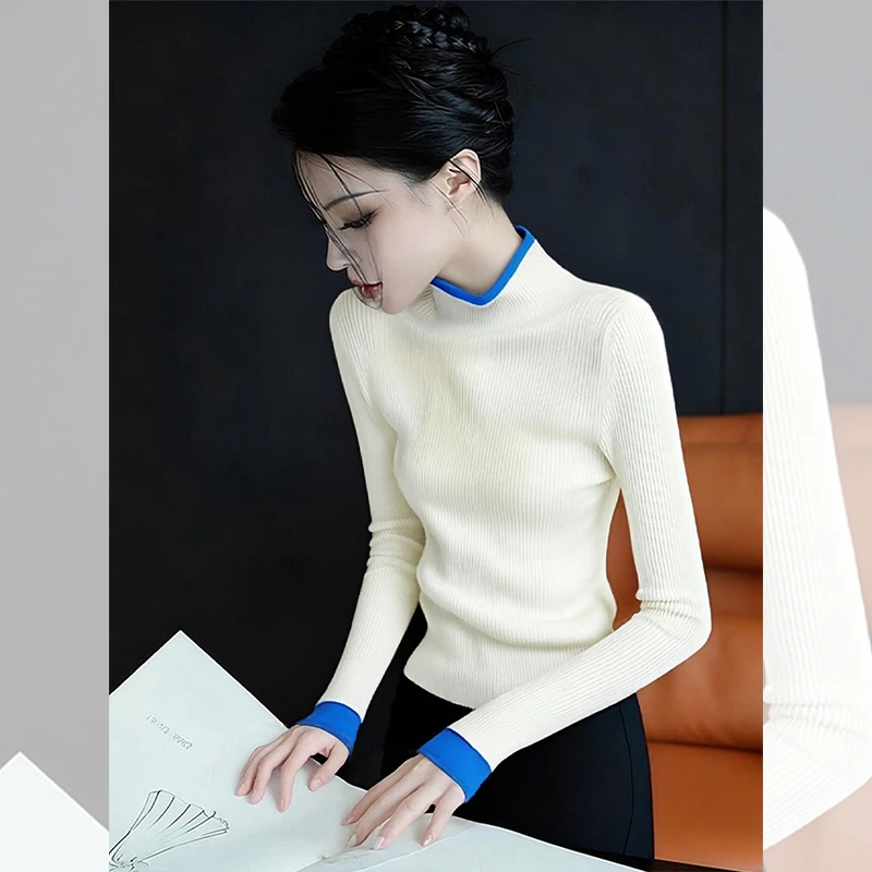 别致独特漂亮内搭小衫白色高领毛衣女装秋冬针织衫洋气高贵上衣服