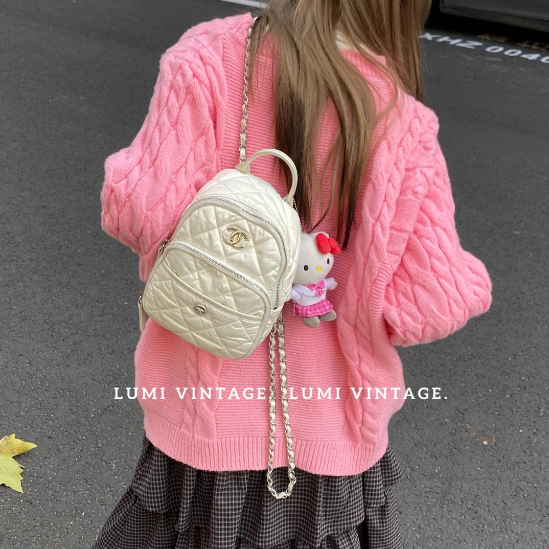 95新 Chanel/香奈儿 Lumi包展-23N滑雪系列珠光白双肩包