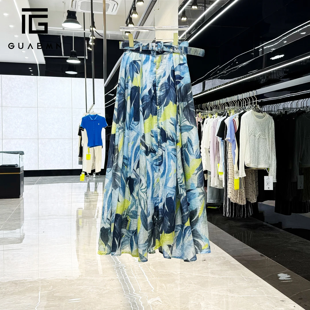 GUABMN2025夏季新品油画印花A字高腰半身裙度假风夏日穿搭5235