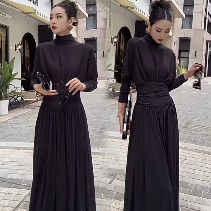 精致感优雅时尚连衣裙2025秋季新款立领设计收腰显瘦长裙韩版裙子