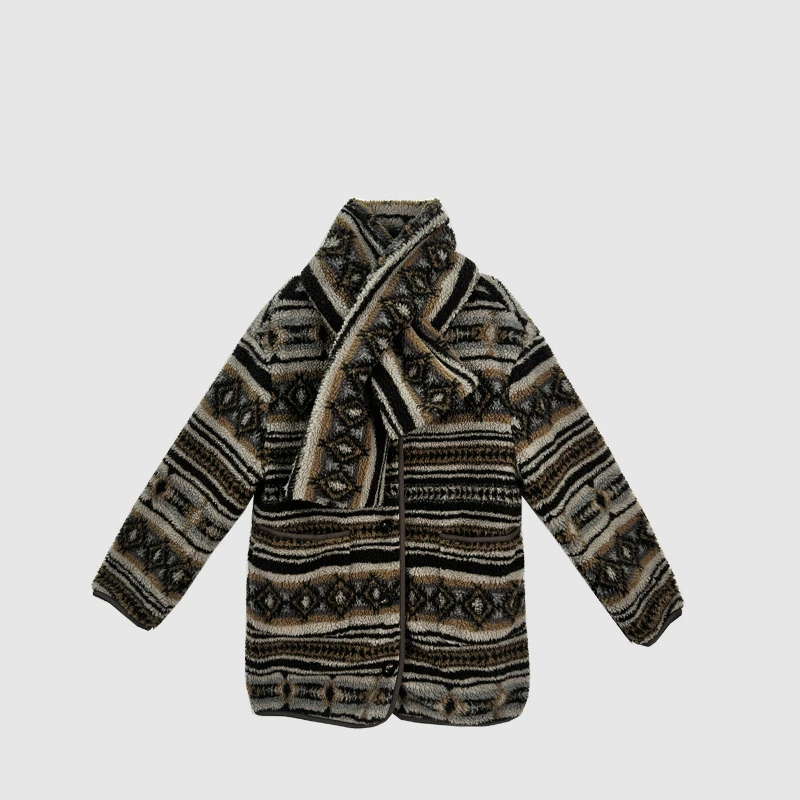 2025秋季新品时尚宽松廓形复古围巾颗粒绒外套上衣WD2530915