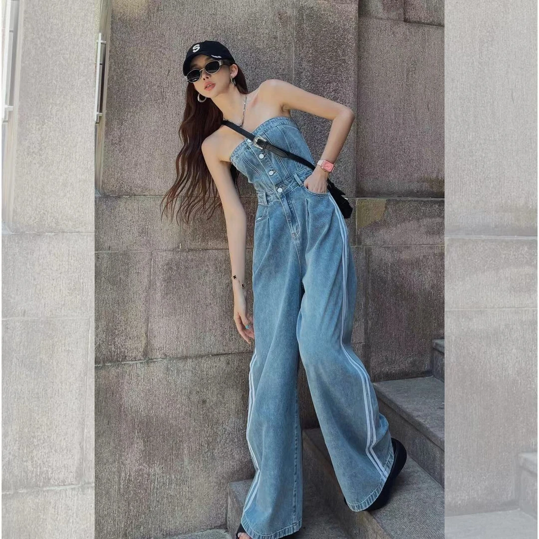 小鱼【无法抗拒连体裤】一字肩高级感显瘦美式连体裤LWJ23A1K470