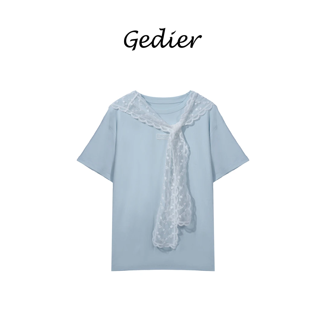 【歌蒂尔Gedier】2025春款欧若风女士蕾丝装饰短袖T恤 TG510263Y