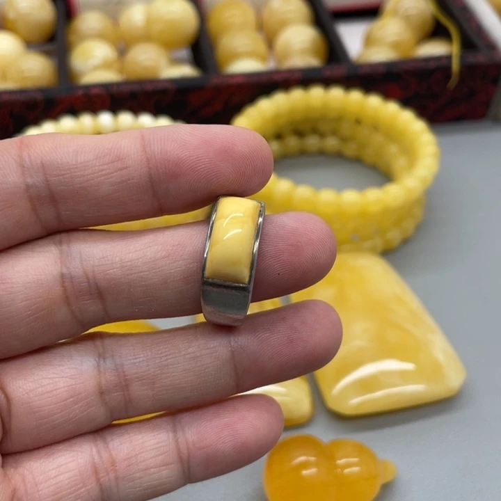 裸石琥珀银S925镶嵌蜜蜡