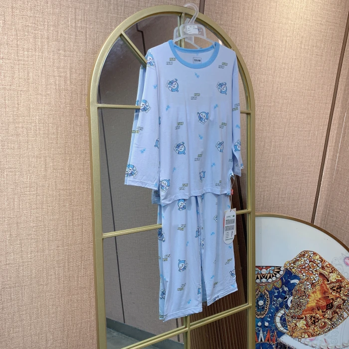 AA431   宝宝蓝色莫代尔长袖空调服套装  九分袖  夏季