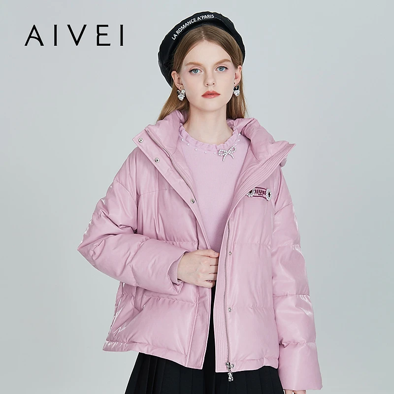 【媛媛女王专享】AIVEI冬季仿皮面包中长羽绒服外套鸭绒女P0660179