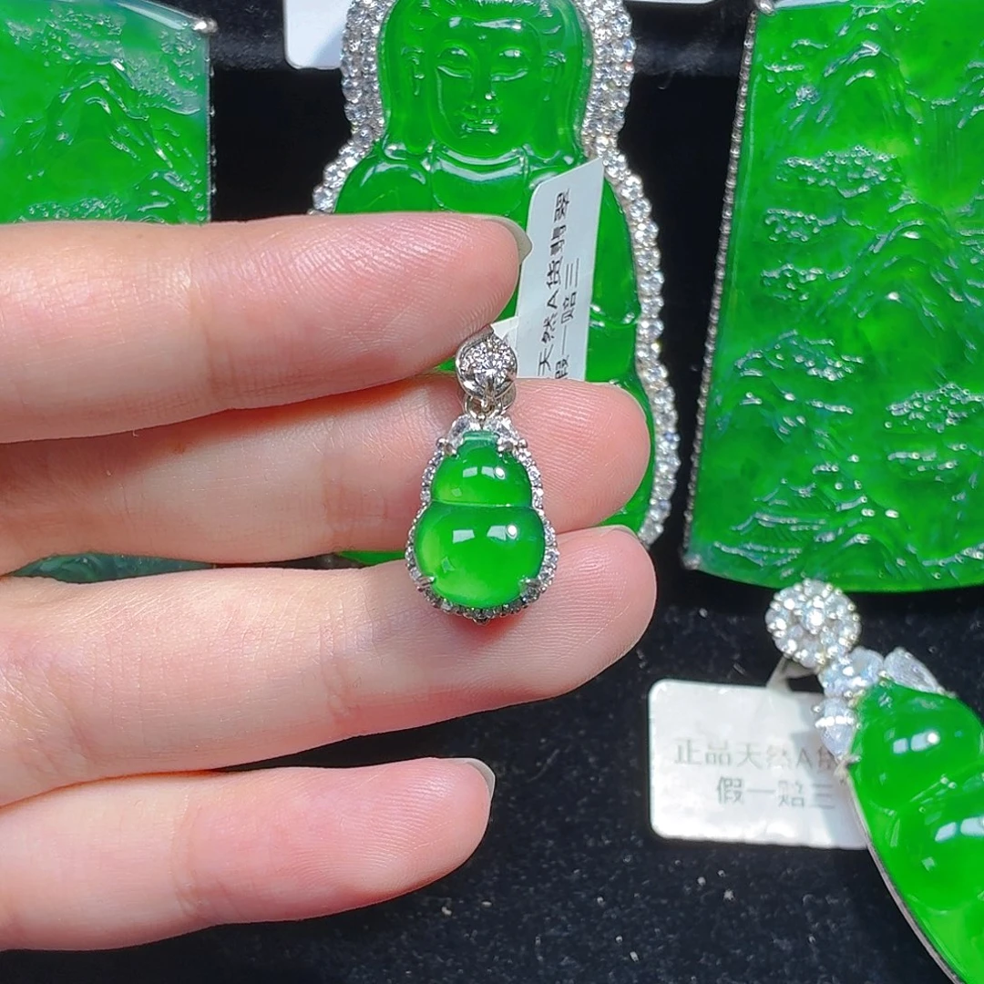 翡翠银S925镶嵌颈饰天然A货翡翠