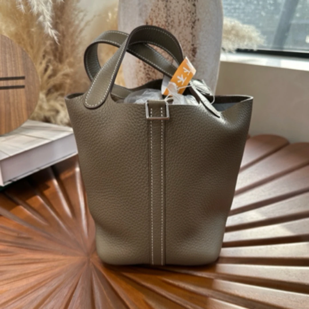 未使用 Hermes/爱马仕 爱马仕菜篮子18大象灰银扣w刻