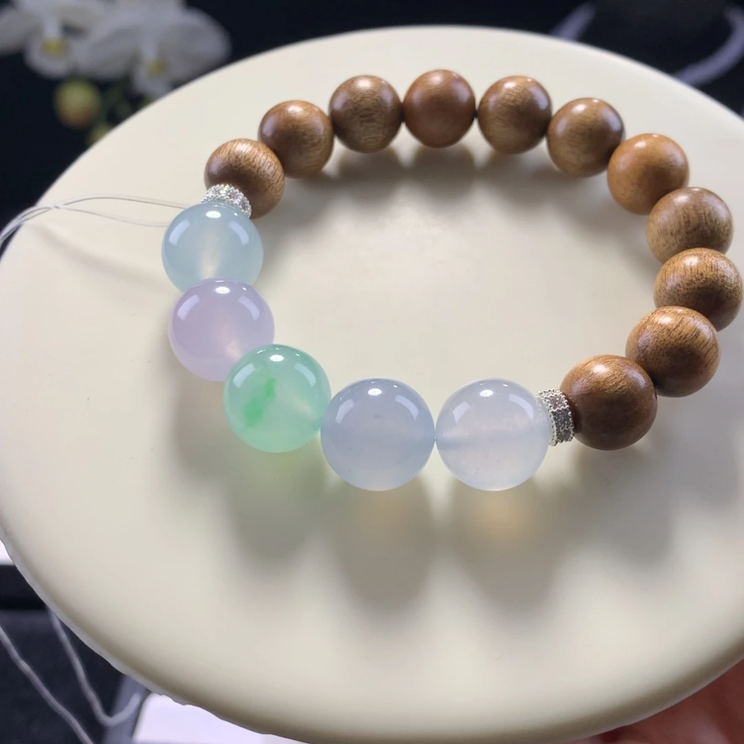 未镶嵌手串翡翠卡12冰彩半串