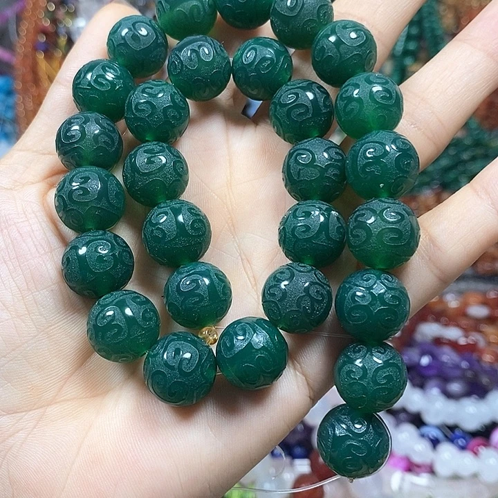 玛瑙/玉髓未镶嵌珠宝半成品玛瑙回纹雕刻卡14mm